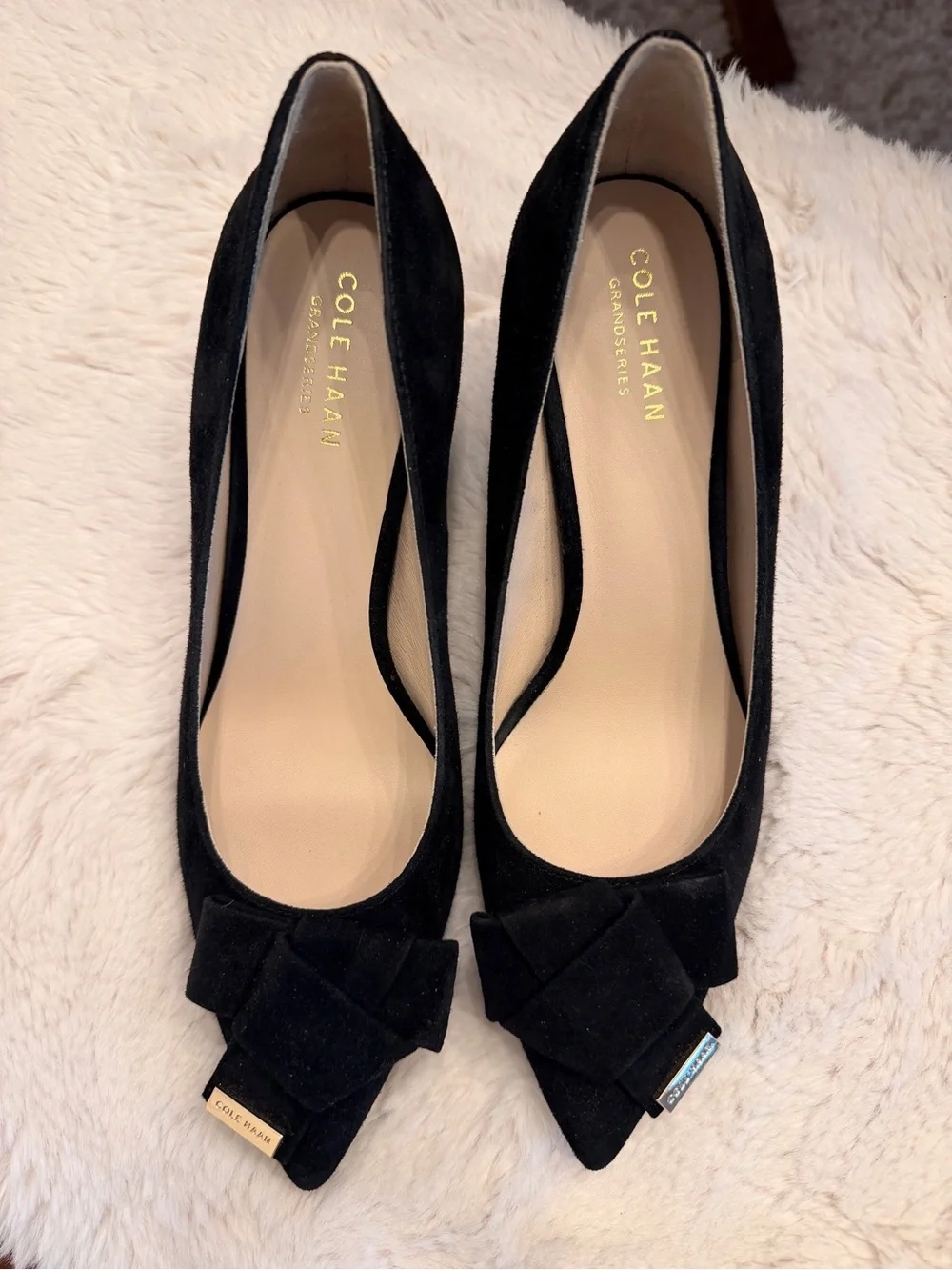 Cole Haan Black Suede Bow Detail Pumps